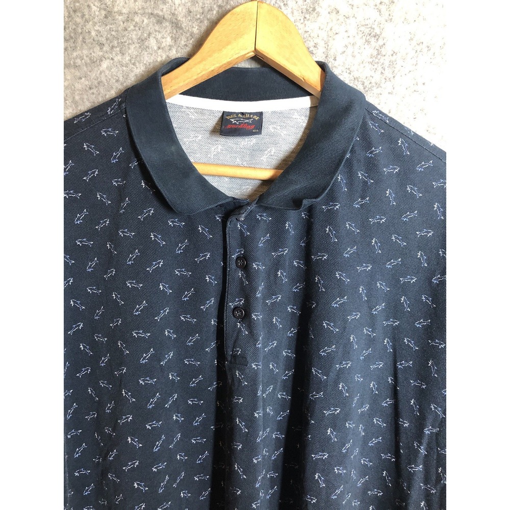 Paul and Shark Shirt Mens 4XL Blue Polo Shark AOP Yachting Golf Casual Classic